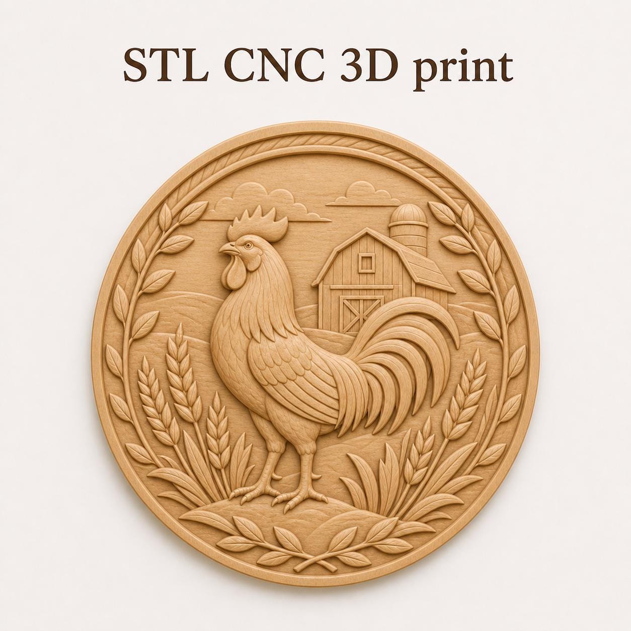 CNC & impression 3D coq de ferme, STL de haute qualité pour sculpture bois et décoration farmhouse