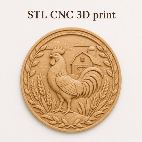CNC & impression 3D coq de ferme, STL de haute qualité pour sculpture bois et décoration farmhouse
