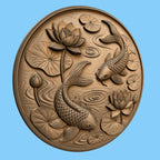 CNC & impression 3D relief poissons koi avec lotus et nénuphars, fichier STL très haute qualité