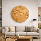 Fichier CNC horloge carte du monde, bas-relief bois moderne, décoration murale map design, sculpture horloge, modèle gravure 3D STL