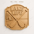 CNC & 3D-Druck Relief "Lake Life" mit Rudern und Seehütte, hochwertige STL-Datei