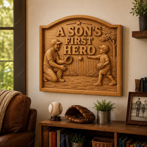 CNC & impression 3D relief père et fils baseball First Hero, fichier STL très haute qualité