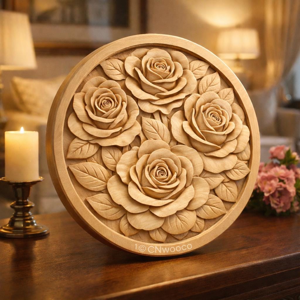 CNC-Datei Rosen Relief 3D, Holz Wanddeko floral, Holzskulptur, 3D STL Gravurmodell