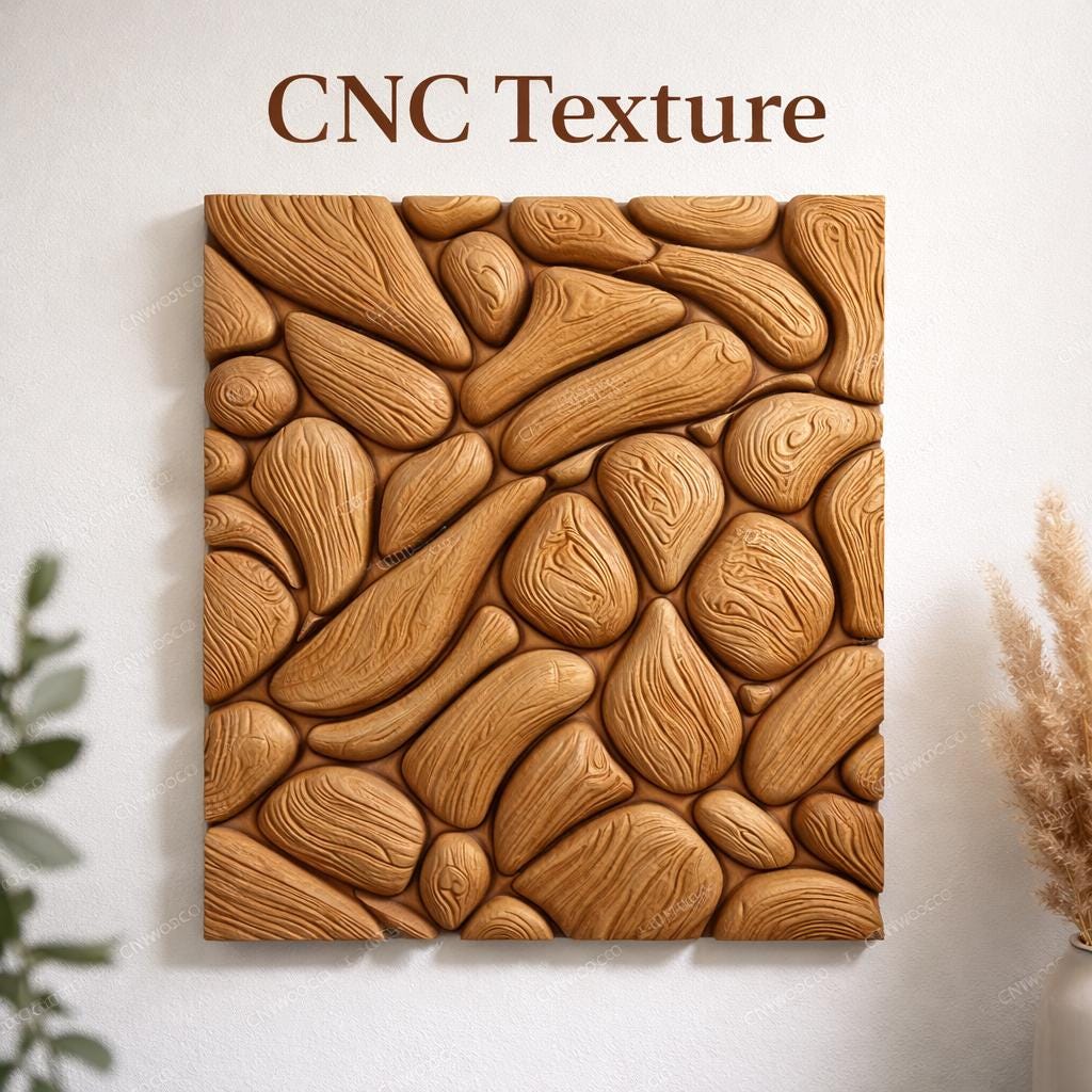 Fichier CNC panneau texture bois galets organiques – bas-relief motif pour sculpture bois, design surface décorative et panneau mural STL