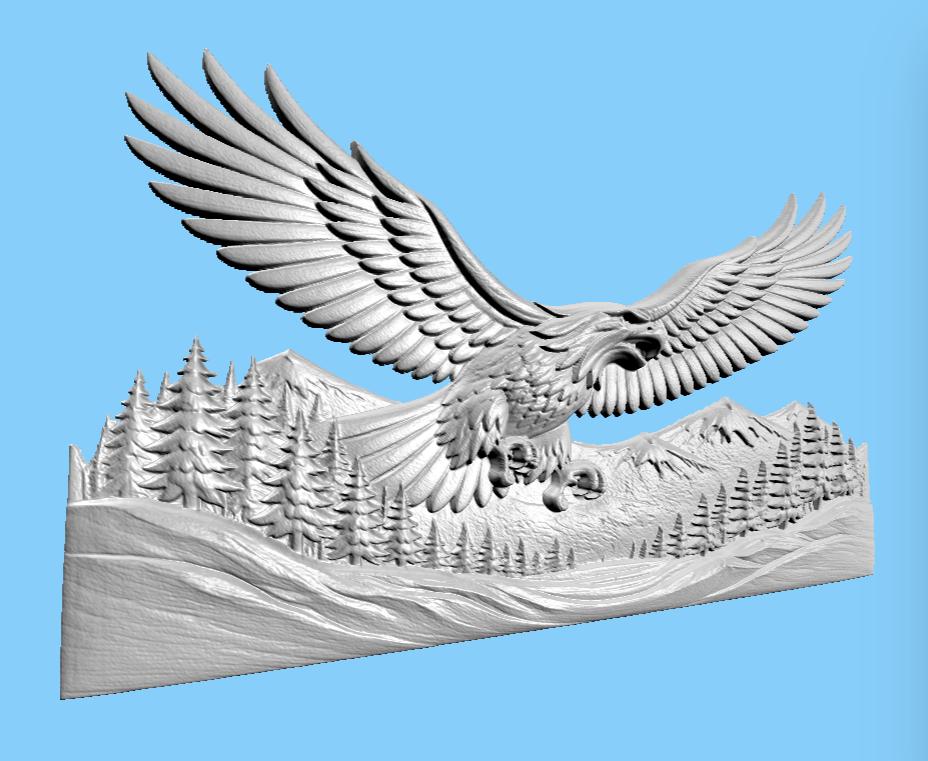 CNC-Datei Adler 3D-Relief, Wanddekoration Wildtier, Holzskulptur, Gravurfräser Modell STL