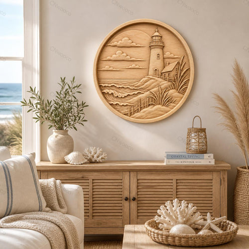 CNC & impression 3D phare bord de mer, fichier STL de haute qualité pour relief bois, coastal lighthouse carving
