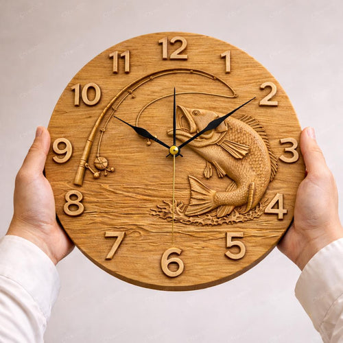 Fichier CNC horloge pêche bass – bas-relief poisson pour sculpture bois, décoration murale pêcheur STL