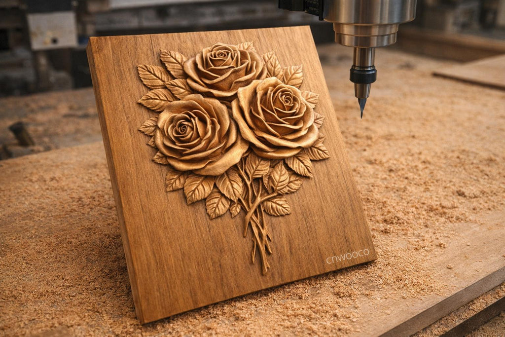 Fichier CNC bouquet de roses, bas-relief bois floral, décoration murale élégante, sculpture bois, modèle gravure 3D STL