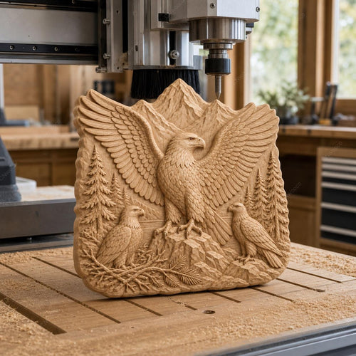 CNC & impression 3D aigles en montagne, STL haute qualité pour sculpture bois et décoration lodge