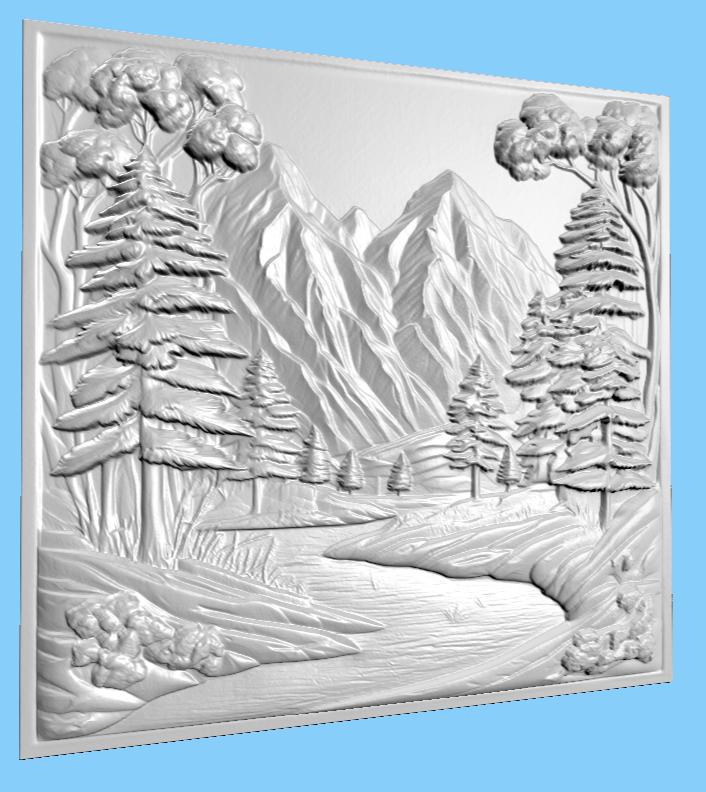 Mountain landscape 3D CNC  file bas relief STL file for CNC router wall art