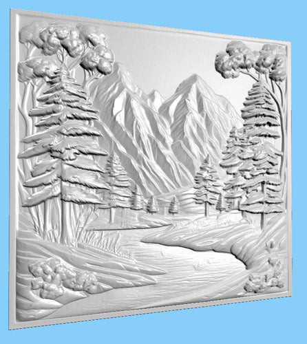 Mountain landscape 3D CNC  file bas relief STL file for CNC router wall art