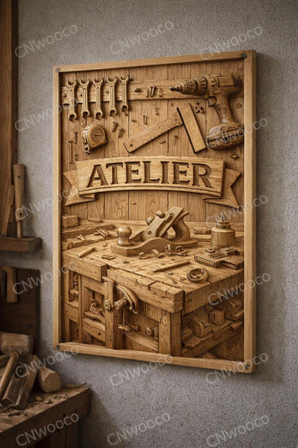 Bas-relief Atelier STL CNC – Panneau Atelier Menuiserie – Décoration Atelier Bois – Fichier CNC Routeur – Cadeau Menuisier – Compatible cnc