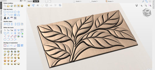 Fichier CNC panneau texture bois feuilles – bas-relief motif nature pour sculpture bois, design façade meuble et décoration murale STL