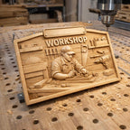 Fichier CNC panneau atelier personnalisé avec nom – bas-relief menuiserie pour sculpture bois, décoration murale STL