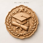 CNC & impression 3D diplôme graduation avec toque, parchemin et couronne, fichier STL