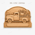 CNC- & 3D-Druck Vintage Herbst Relief Pickup, Bauernhaus-Datei für Holzgravur, hochwertige STL, anpassbar