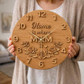 CNC-Datei Uhr "Home is Where Mom Is" – Holz-Basrelief für CNC-Skulptur, Familien-Wanddeko STL