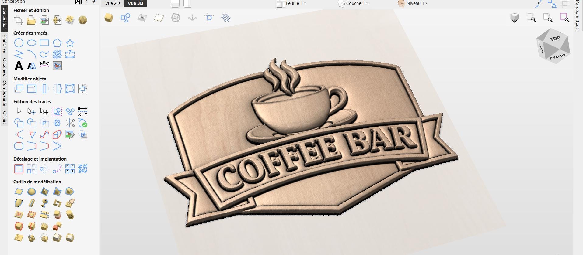 CNC-Datei für Coffee Bar-Schild, Holz-Flachrelief rustikales Café, Wanddekoration Küche, Barista-Geschenk, 3D-STL-Gravurvorlage