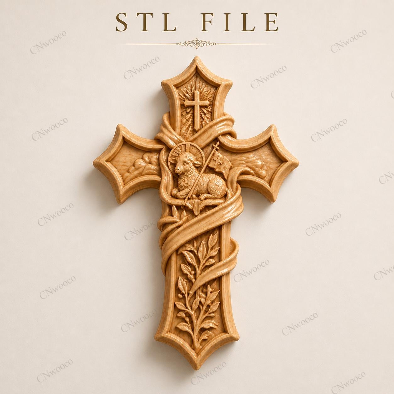 Fichier CNC & impression 3D – croix chrétienne en bas-relief 3D, modèle STL pour sculpture bois et décoration murale