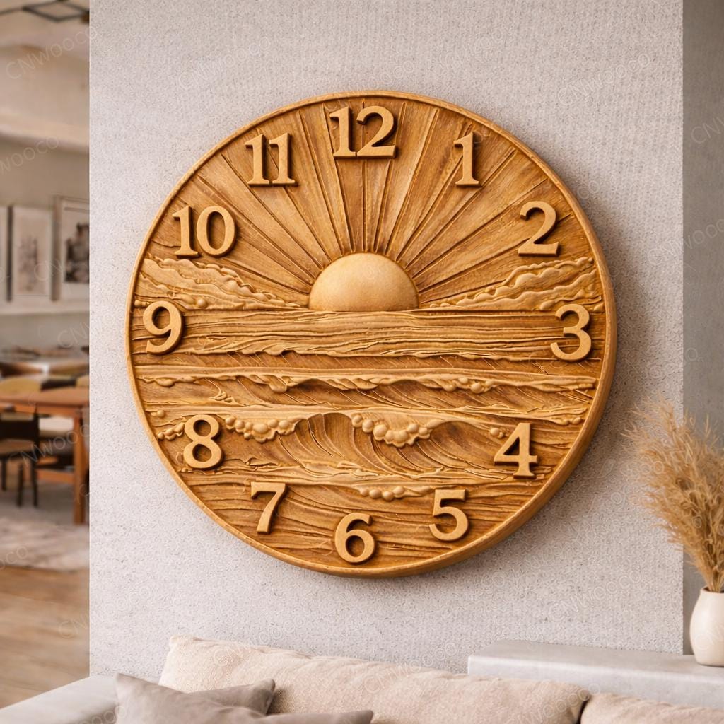 CNC-Datei moderne Meeresuhr – maritimes Basrelief für Holzskulptur, Wanddekoration STL