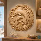 CNC & impression 3D dauphins avec vagues et coraux, fichier STL très haute qualité