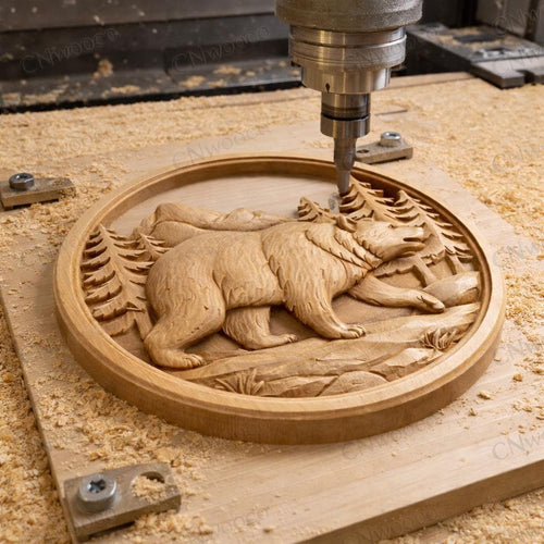 Fichier CNC ours montagne rond, bas-relief bois wildlife, décoration murale nature, sculpture bois, modèle gravure 3D STL