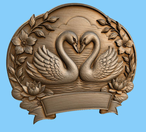 CNC & impression 3D relief cygnes amoureux, fichier mariage pour gravure bois, STL de haute qualité, à personnaliser
