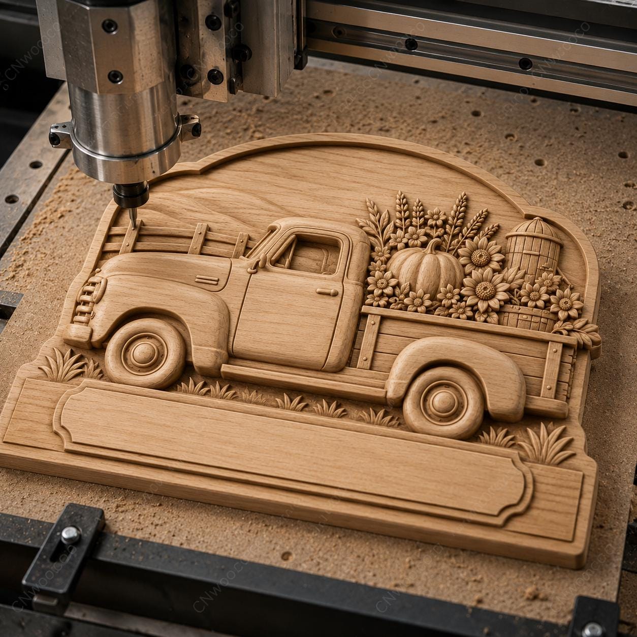 CNC- & 3D-Druck Vintage Herbst Relief Pickup, Bauernhaus-Datei für Holzgravur, hochwertige STL, anpassbar