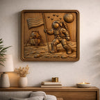 CNC-Astronautenlandung Datei, Mond Holz Flachrelief, Weltraum Wanddekoration, Zierpaneel, 3D Gravur STL-Modell