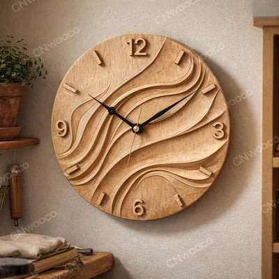 Fichier CNC horloge design abstrait – bas-relief bois 3D pour sculpture CNC, décoration murale moderne STL