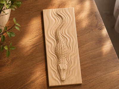 Fichier CNC alligator – bas-relief crocodile pour sculpture bois, décoration murale faune sauvage et animal de rivière STL
