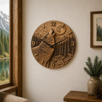 Fichier CNC horloge loup lune, bas-relief bois animal sauvage, décoration murale nature, sculpture horloge, modèle gravure 3D STL