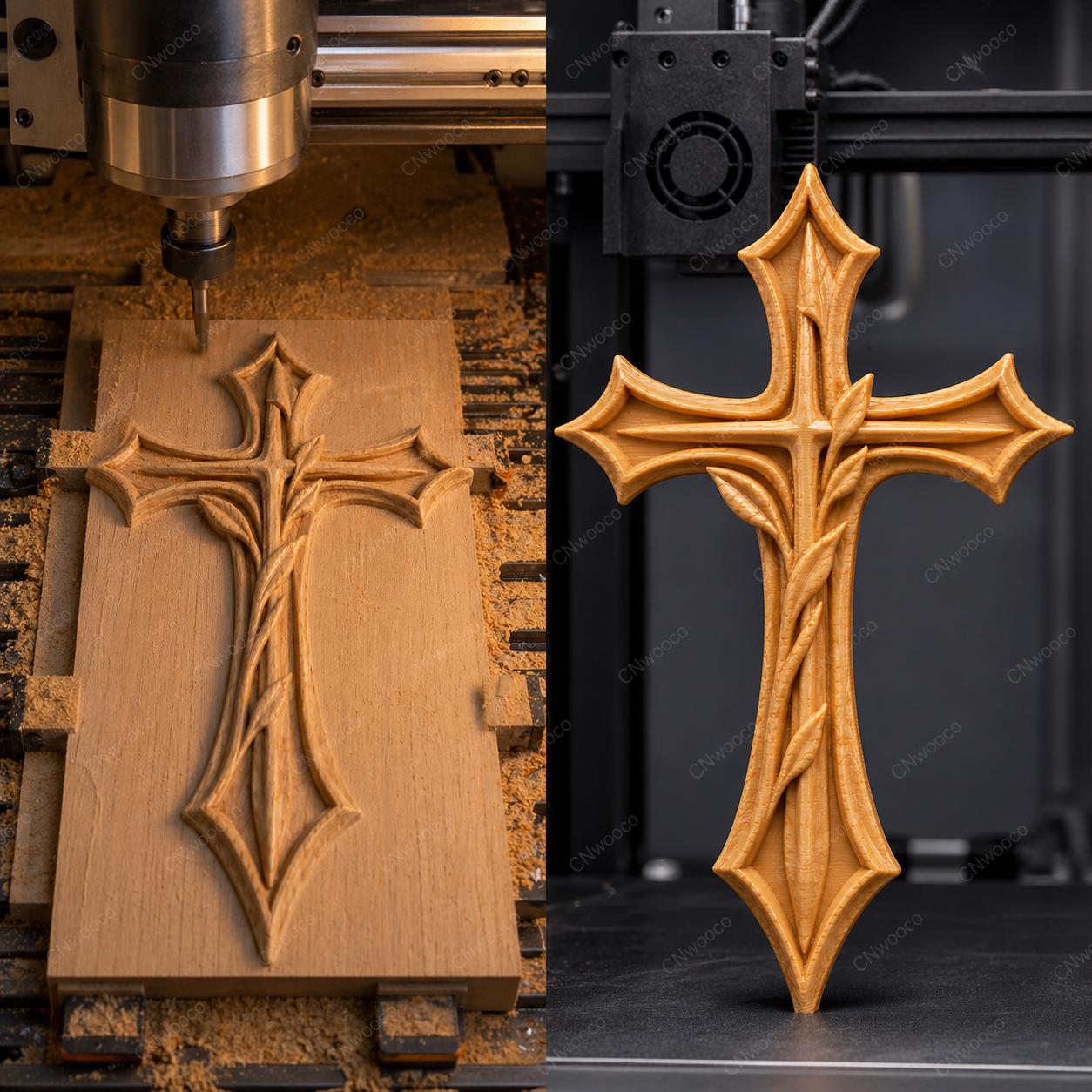 Fichier CNC & impression 3D – croix chrétienne en bas-relief 3D, modèle STL pour sculpture bois et décoration murale