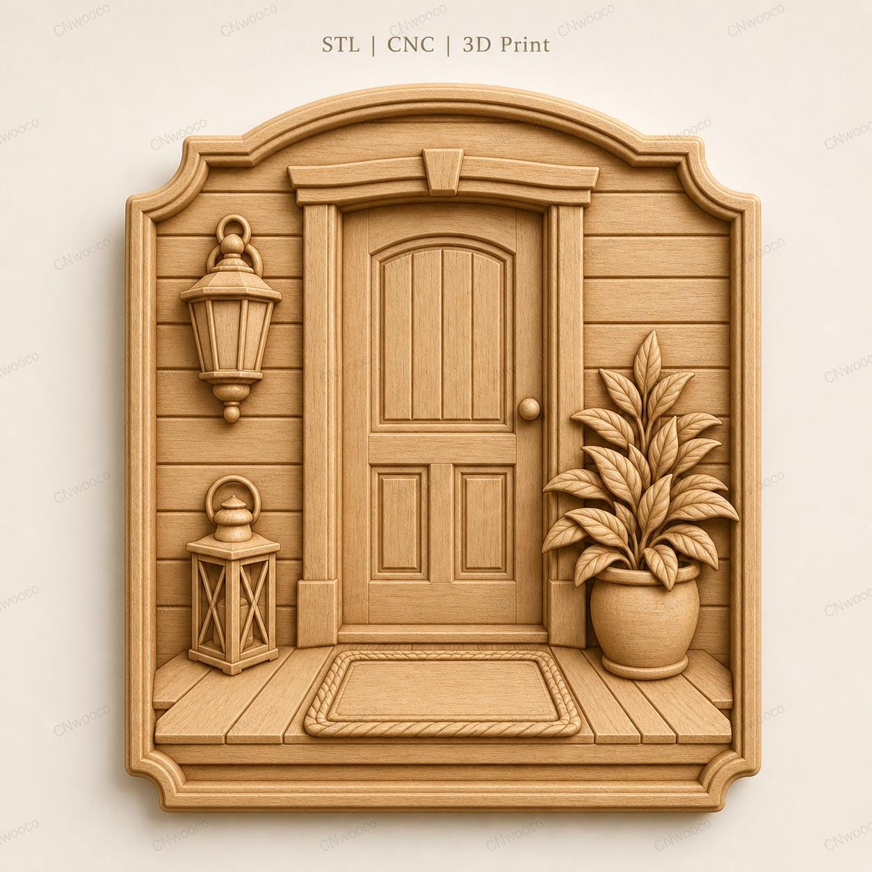 CNC- & 3D-Reliefdruck Haustür, dekorative Blumenveranda, sehr hochwertige STL-Datei