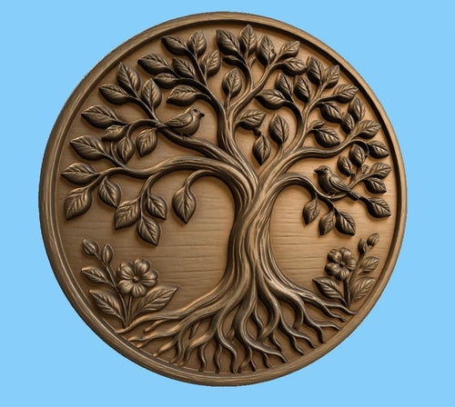 CNC & impression 3D relief arbre de vie avec oiseaux, décor nature familial, fichier STL très haute qualité