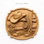 CNC & impression 3D décor western avec chapeau cowboy et corde, fichier STL très haute qualité