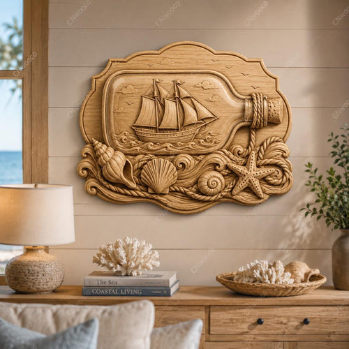 CNC & impression 3D bateau en bouteille avec coquillages, fichier STL très haute qualité