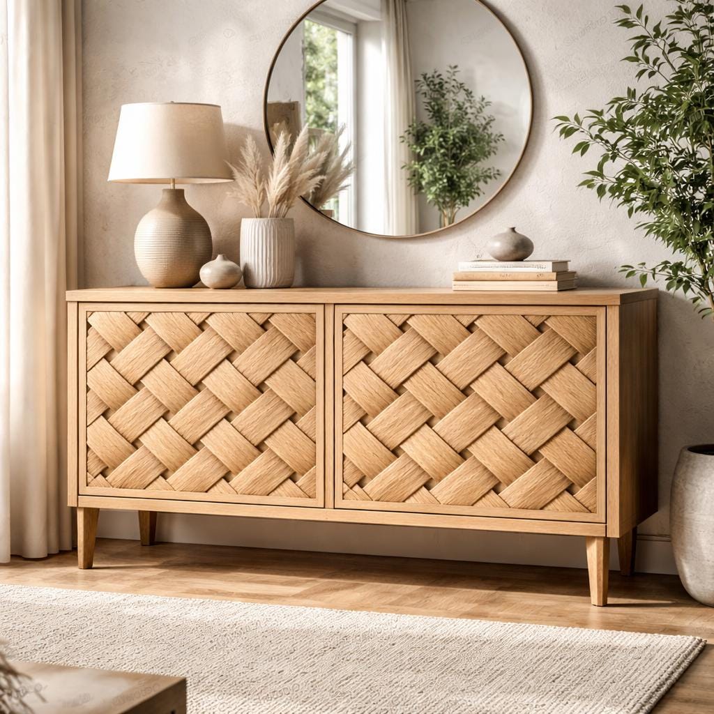 Fichier CNC panneau texture bois tressée – bas-relief motif pour sculpture bois, design porte de meuble et décoration murale STL