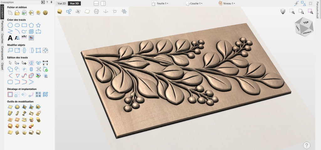 Fichier CNC panneau texture bois feuilles – bas-relief motif nature pour sculpture bois, design façade meuble et décoration murale STL