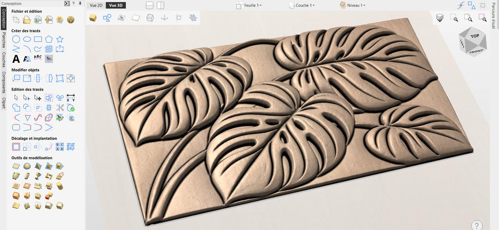 Fichier CNC panneau texture bois florale – bas-relief motif nature pour sculpture bois, design façade meuble et décoration murale STL
