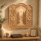 CNC & impression 3D relief portes du paradis avec croix et colombes, fichier STL très haute qualité