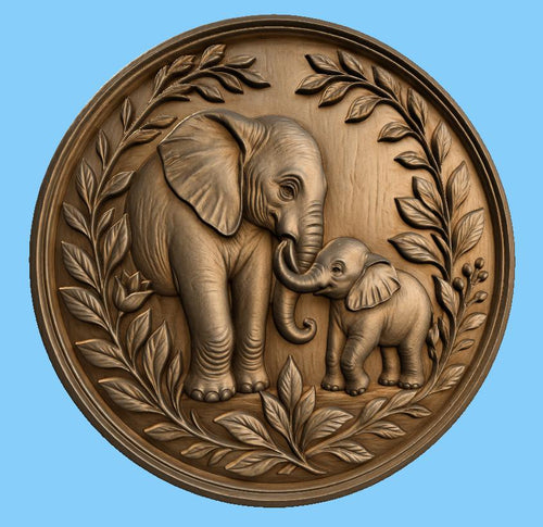 CNC & impression 3D relief éléphants mère et bébé, décoration animale pour gravure bois, STL de haute qualité