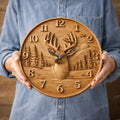 Fichier CNC horloge cerf – bas-relief chasse et faune sauvage pour sculpture bois, décoration murale rustique STL