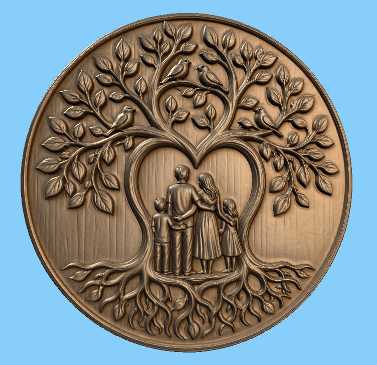 CNC & impression 3D relief arbre de vie familial avec parents et enfants, décoration famille pour gravure bois, STL de haute qualité