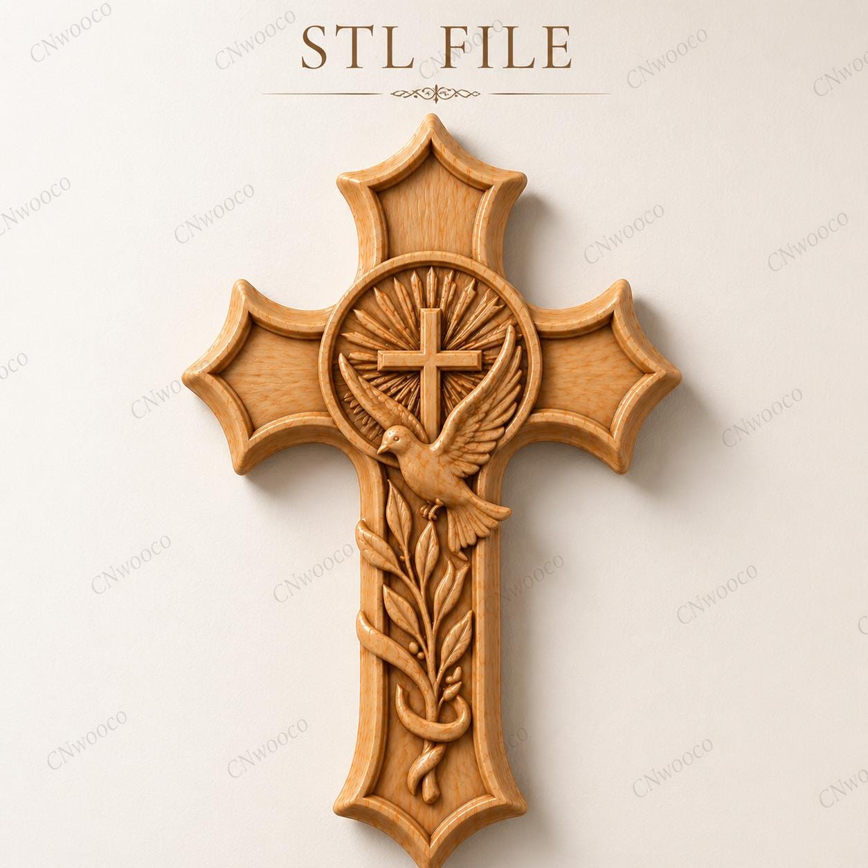 Fichier CNC & impression 3D – croix chrétienne en bas-relief 3D, modèle STL pour sculpture bois et décoration murale