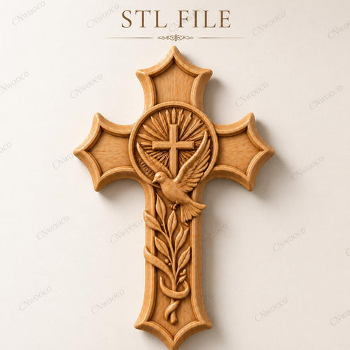 Fichier CNC & impression 3D – croix chrétienne en bas-relief 3D, modèle STL pour sculpture bois et décoration murale