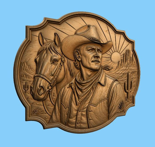 CNC & impression 3D cowboy avec cheval, STL haute qualité pour sculpture bois et décoration western