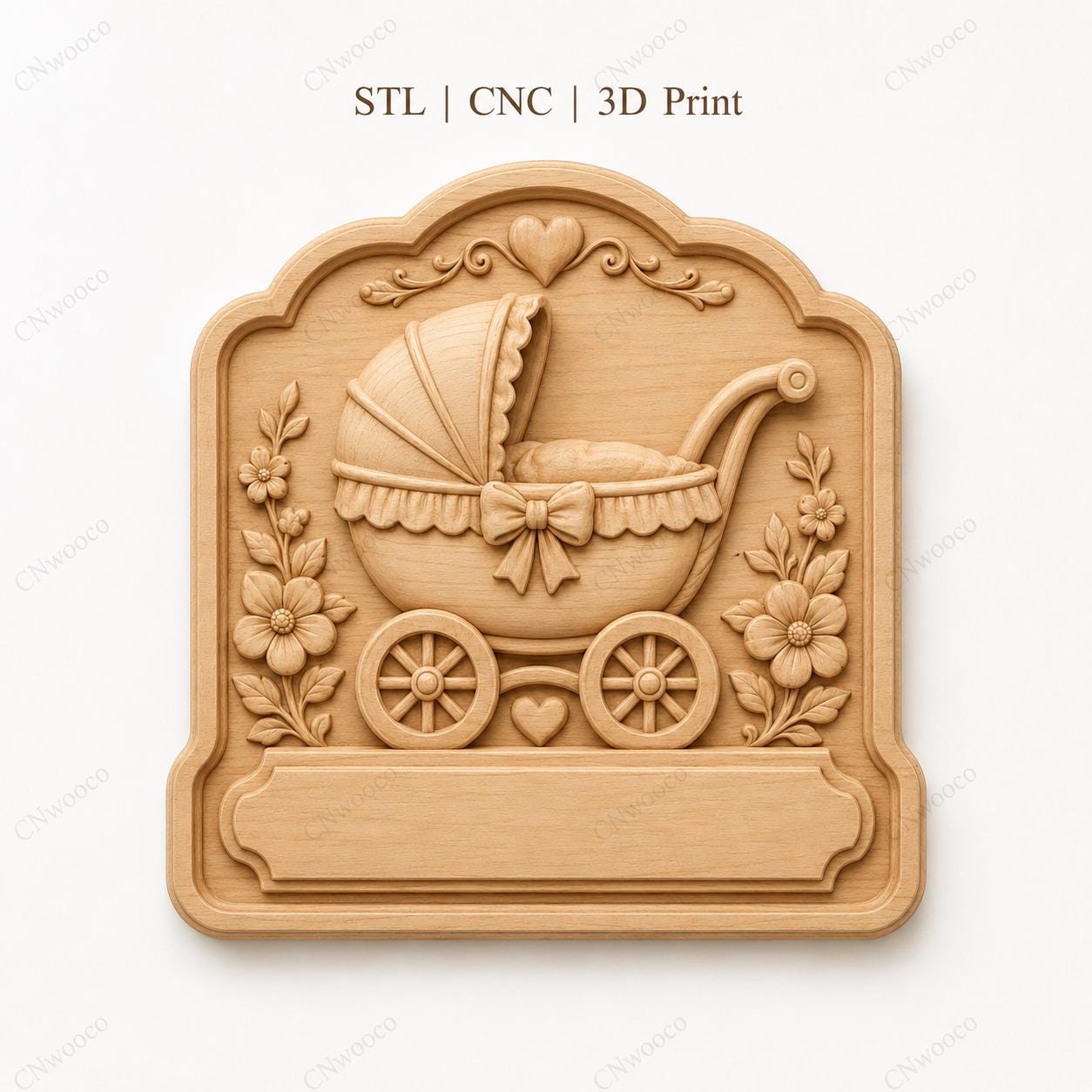 CNC & 3D-Druck Relief Baby Kinderwagen Geburt, Datei für Holzgravur, hochwertige STL, personalisierbar