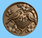 CNC & impression 3D relief famille d’oiseaux au nid, fichier STL très haute qualité
