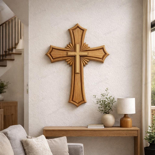 Fichier CNC & impression 3D croix chrétienne – bas-relief bois pour sculpture CNC, décoration murale religieuse STL